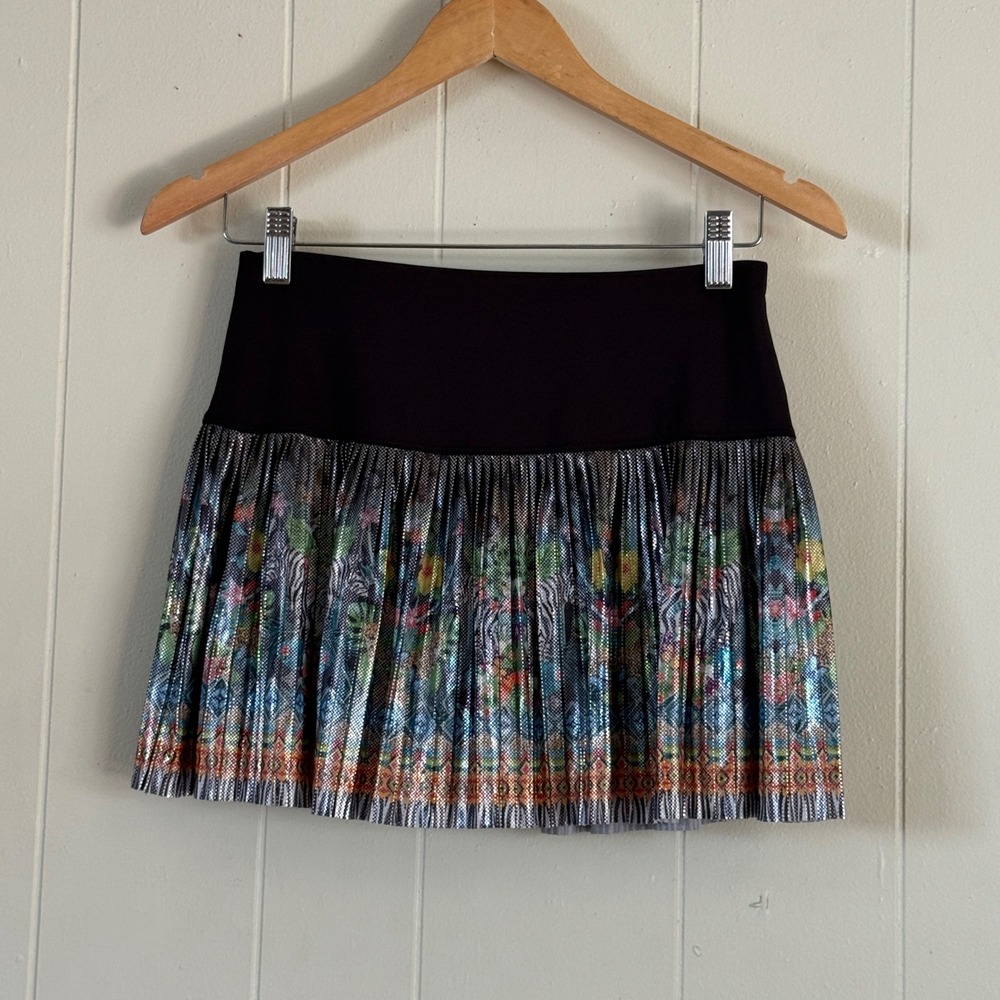 Lucky in Love Womens Metallic Pleated Tennis Skort Black Floral Size S Athletic‎ - Picture 3 of 10